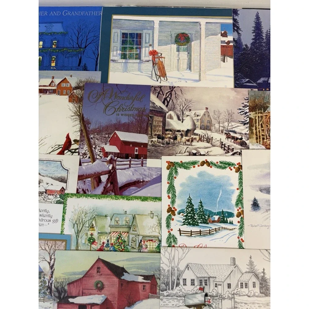 Vintage Christmas Cards Fronts ONLY Houses Barns More Scrapbooking Crafts 50+